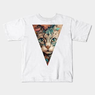 Cool Calico Cat with Flower V3 Triangle Kids T-Shirt